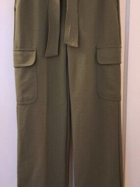 CHAPTER ONE High-Rise Olive Wide-Leg Cargo Pants with Self-Tie Belt - Size XS